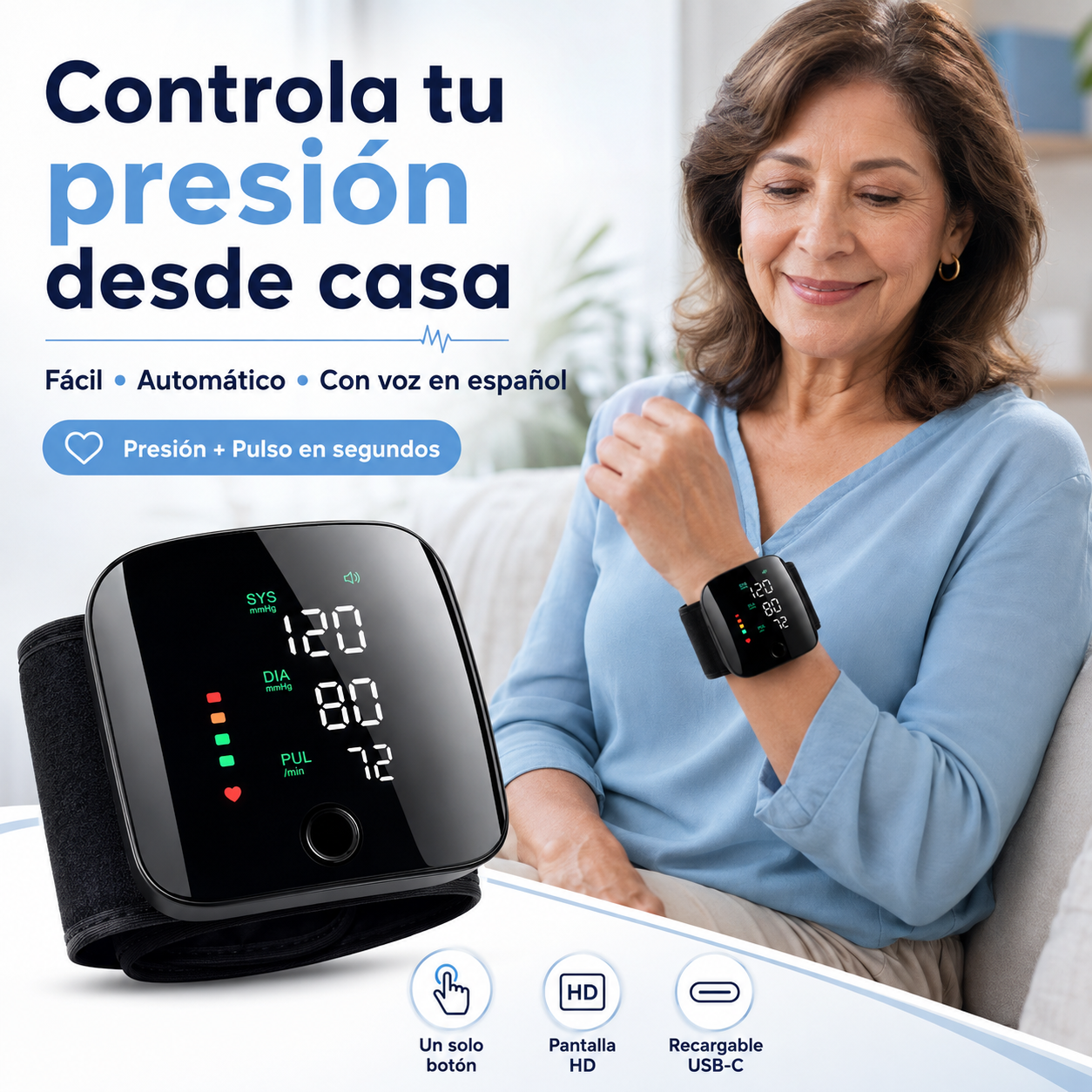 Tensiometro de muñeca inteligente - con voz en español